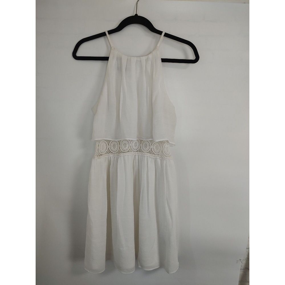 White Dress Halter Crochet Waist‎ Sleeveless Casual Summer Party